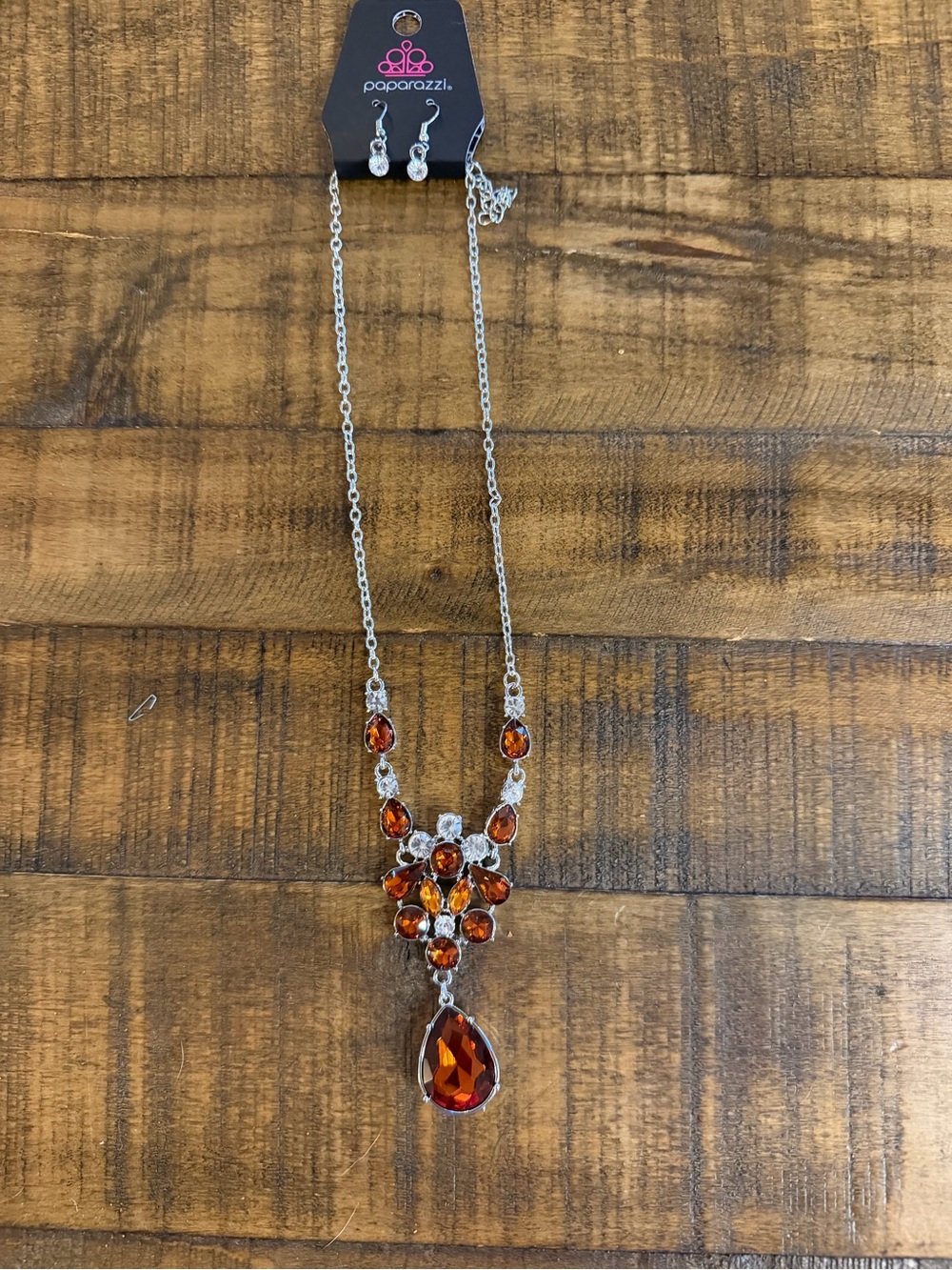 paparazzi Silver-Tone Amber and Clear Teardrop Necklace